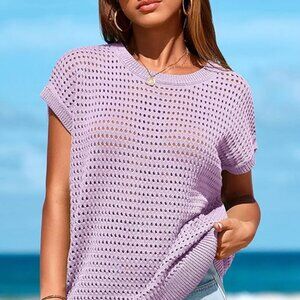 New PRETTYGARDEN Lilac Crochet Cap Sleeve Summer Vest Sweater